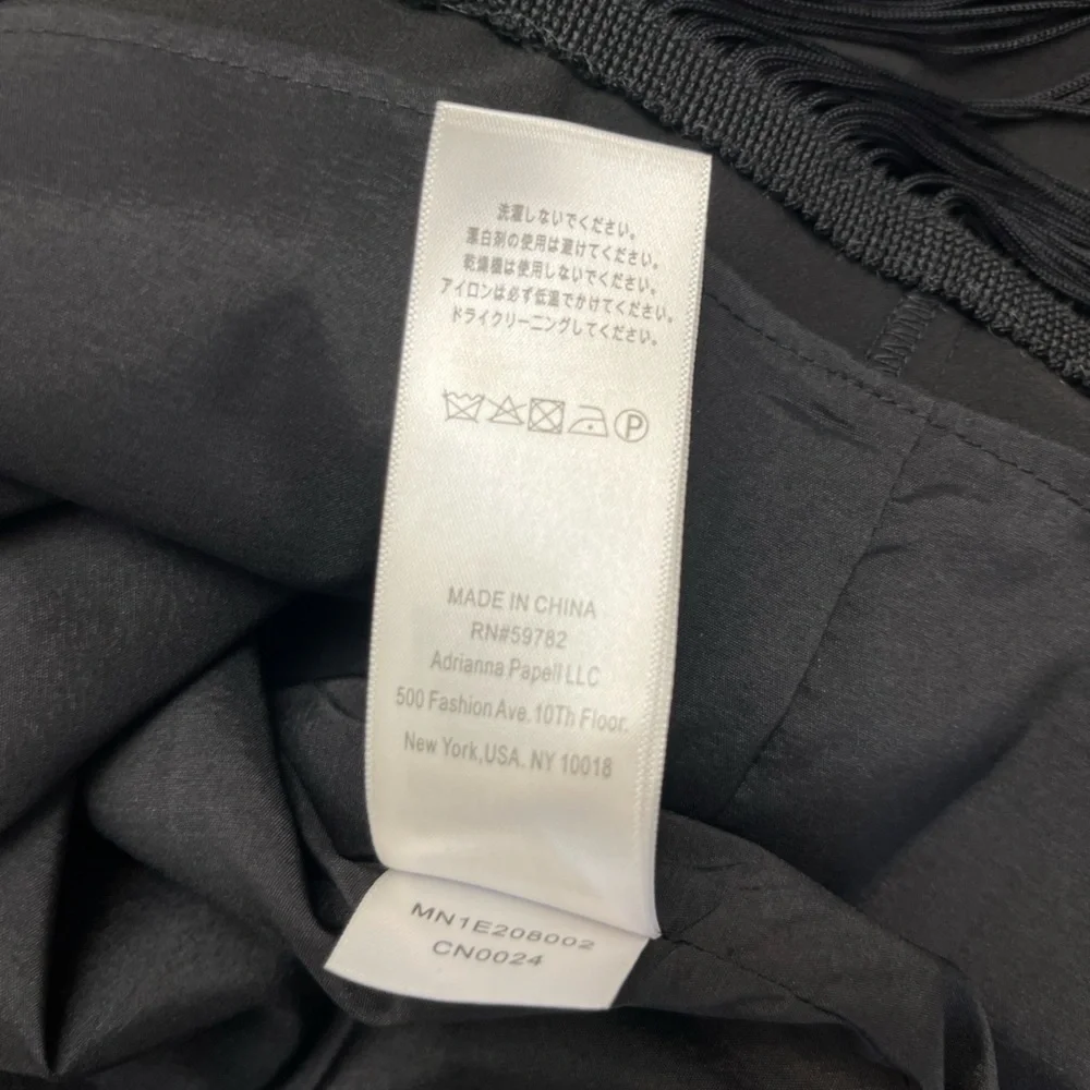 Aidan Adrianna Papell Crepe Popover Midi Black Fringe Hem Sheath Dress 2 LBD NWT - Picture 13 of 16